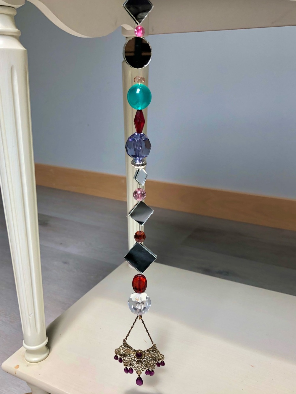 Vintage Gold Charm Beaded Mirror Suncatcher